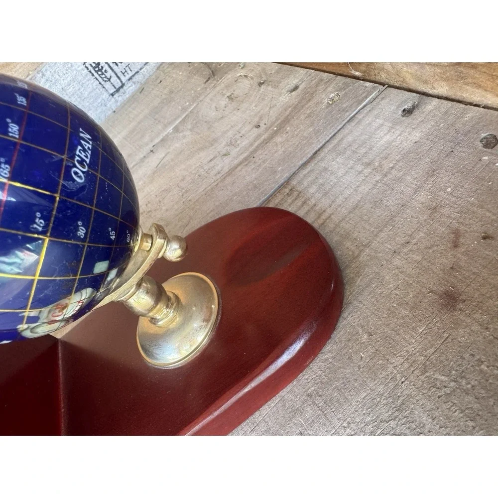 Vintage Gemstone World Globe Bookends, Brass meridian on Wood base